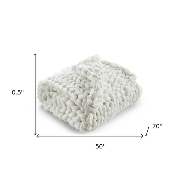 HomeRoots 50" Cream Knitted Throw Blanket - Soft Polyester for Cozy Lounging, Stylish Layering & Unique Gifts 531283