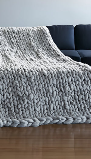 HomeRoots 60" Cozy Knitted Polyester Throw Blanket - Soft, Stylish Accent for Home Decor and Year-Round Comfort Light Grey 531284