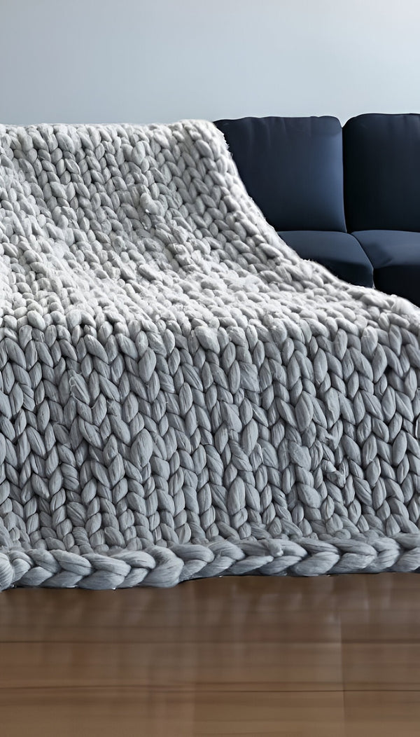 HomeRoots 60" Cozy Knitted Polyester Throw Blanket - Soft, Stylish Accent for Home Decor and Year-Round Comfort Light Grey 531284