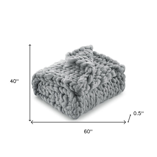 HomeRoots 60" Cozy Knitted Polyester Throw Blanket - Soft, Stylish Accent for Home Decor and Year-Round Comfort Light Grey 531284