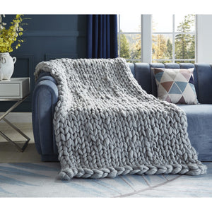 HomeRoots 60" Cozy Knitted Polyester Throw Blanket - Soft, Stylish Accent for Home Decor and Year-Round Comfort Light Grey 531285