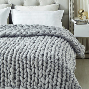 HomeRoots 60" Cozy Knitted Polyester Throw Blanket - Soft, Stylish Accent for Home Decor and Year-Round Comfort Light Grey 531285