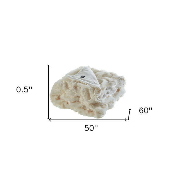 Homeroots 50" Cozy Plush Faux Fur Reversible Throw Blanket For Ultimate Comfort On Chilly Nights Cream White Faux Fur 531287