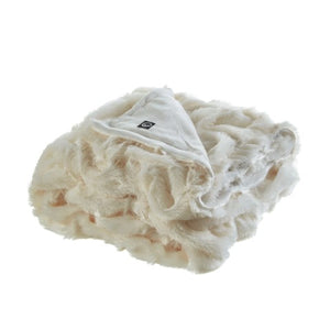 Homeroots 50" Cozy Plush Faux Fur Reversible Throw Blanket For Ultimate Comfort On Chilly Nights Cream White Faux Fur 531287