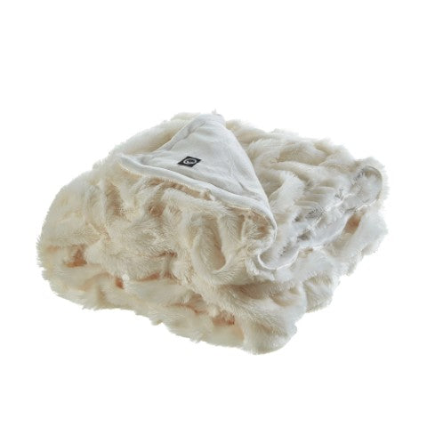 Homeroots 50" Cozy Plush Faux Fur Reversible Throw Blanket For Ultimate Comfort On Chilly Nights Cream White Faux Fur 531287