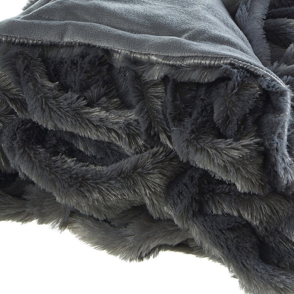 Homeroots 50" Cozy Plush Faux Fur Reversible Throw Blanket For Ultimate Comfort On Chilly Nights Grey Polyester 531288