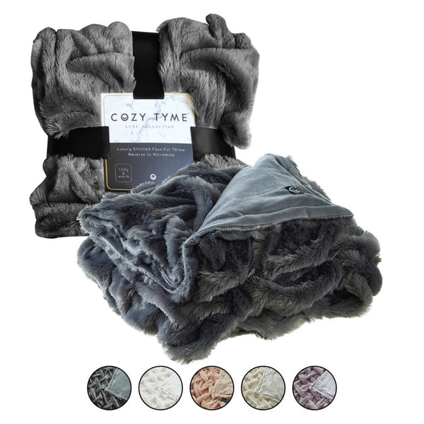 Homeroots 50" Cozy Plush Faux Fur Reversible Throw Blanket For Ultimate Comfort On Chilly Nights Grey Polyester 531288