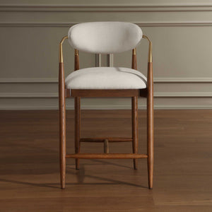 Uttermost Moxie Velvet Counter Stool Oak Frame Brushed Brass Arms Modern Kitchen