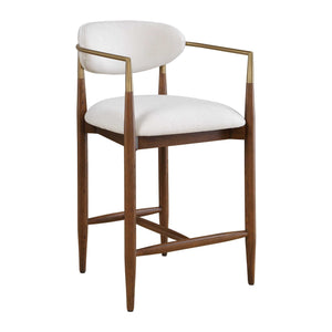 Uttermost Moxie Velvet Counter Stool Oak Frame Brushed Brass Arms Modern Kitchen