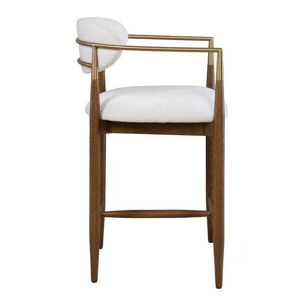 Uttermost Moxie Velvet Counter Stool Oak Frame Brushed Brass Arms Modern Kitchen