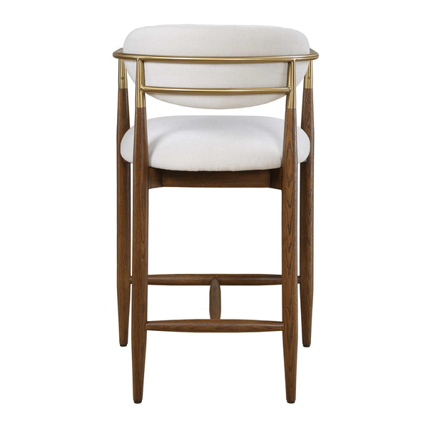 Uttermost Moxie Velvet Counter Stool Oak Frame Brushed Brass Arms Modern Kitchen