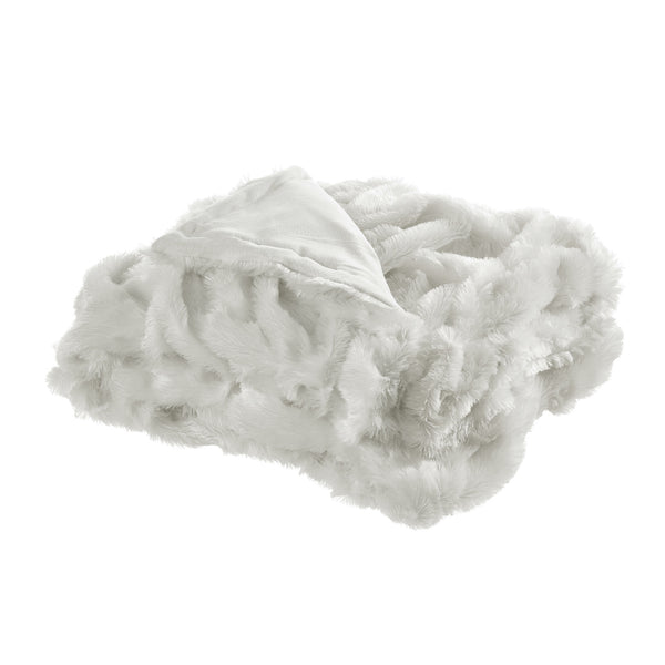 Homeroots 50" Cozy Plush Faux Fur Reversible Throw Blanket For Ultimate Comfort On Chilly Nights White Polyester 531290