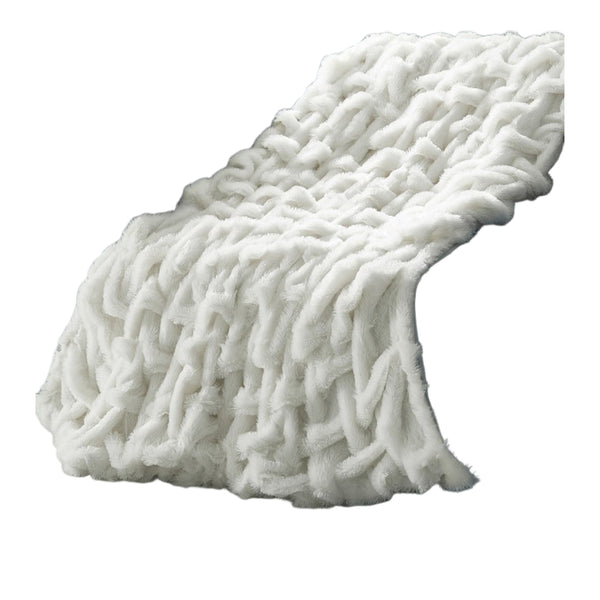 Homeroots 50" Cozy Plush Faux Fur Reversible Throw Blanket For Ultimate Comfort On Chilly Nights White Polyester 531290