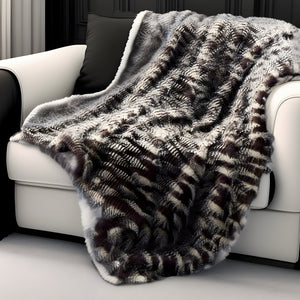 Homeroots 60" X 50" Dark Slate Gray Knitted Acrylic Animal Print Plush Throw Blanket  Acrylic 531298