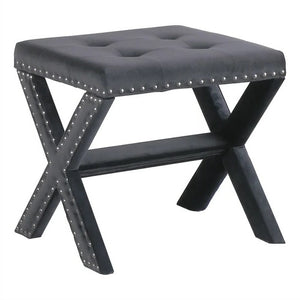 English Elm Velvet Small Tufted Accent Bench with Nailhead Trim and X-Leg Frame, Plush Foam Seat for Entryway Gray 20 L x 19 W x 7 H B011P357419