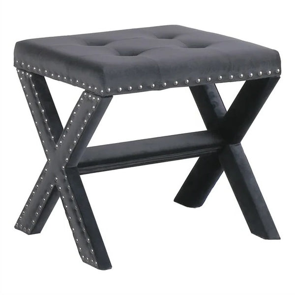 English Elm Velvet Small Tufted Accent Bench with Nailhead Trim and X-Leg Frame, Plush Foam Seat for Entryway Gray 20 L x 19 W x 7 H B011P357419