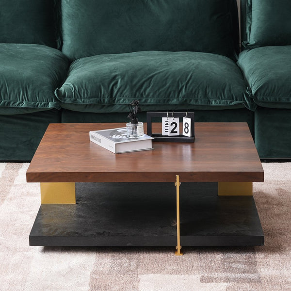 English Elm Classica Rectangle Wood Coffee Table – Elegant Walnut Finish With Stylish Black Metal Frame Design B341P321157