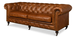 Sarreid Tufted Cuba Brown Leather Club Sofa – Stylish Design With Dark Hardwood Frame For Timeless Elegance Brown  53130