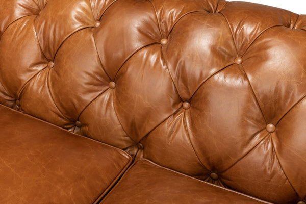 Sarreid Tufted Cuba Brown Leather Club Sofa – Stylish Design With Dark Hardwood Frame For Timeless Elegance Brown  53130