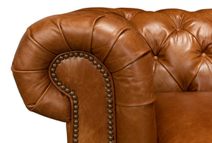 Sarreid Tufted Cuba Brown Leather Club Sofa – Stylish Design With Dark Hardwood Frame For Timeless Elegance Brown  53130