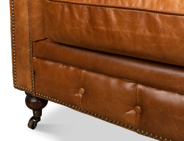 Sarreid Tufted Cuba Brown Leather Club Sofa – Stylish Design With Dark Hardwood Frame For Timeless Elegance Brown  53130
