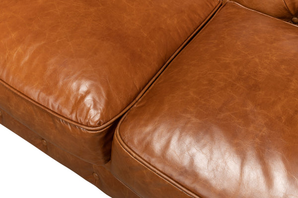 Sarreid Tufted Cuba Brown Leather Club Sofa – Stylish Design With Dark Hardwood Frame For Timeless Elegance Brown  53130
