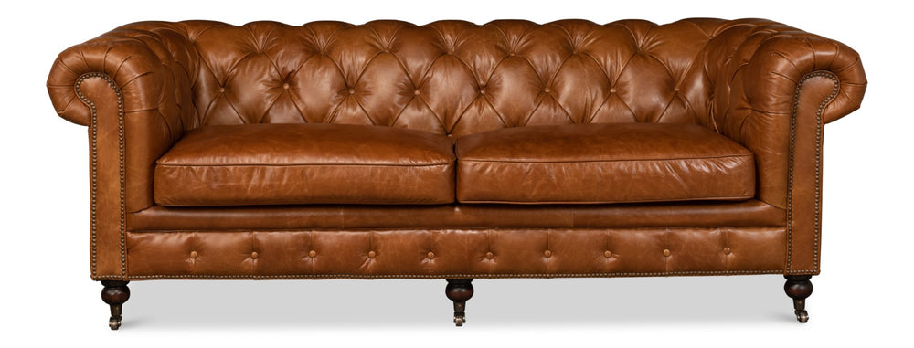 Sarreid Tufted Cuba Brown Leather Club Sofa – Stylish Design With Dark Hardwood Frame For Timeless Elegance Brown  53130