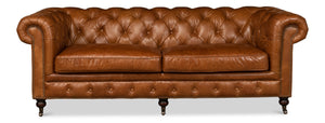 Sarreid Tufted Cuba Brown Leather Club Sofa – Stylish Design With Dark Hardwood Frame For Timeless Elegance Brown  53130