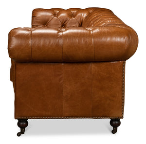 Sarreid Tufted Cuba Brown Leather Club Sofa – Stylish Design With Dark Hardwood Frame For Timeless Elegance Brown  53130