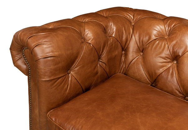 Sarreid Tufted Cuba Brown Leather Club Sofa – Stylish Design With Dark Hardwood Frame For Timeless Elegance Brown  53130