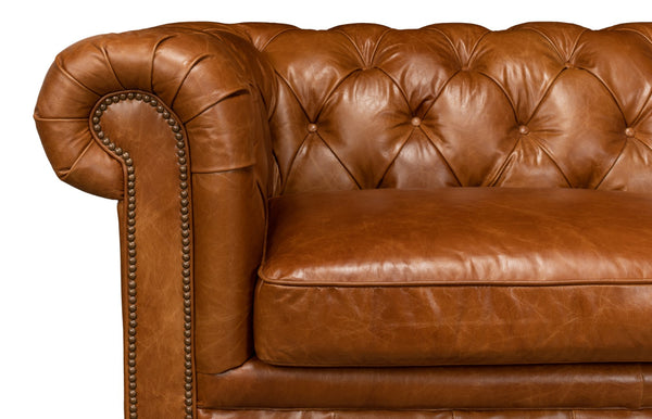 Sarreid Tufted Cuba Brown Leather Club Sofa – Stylish Design With Dark Hardwood Frame For Timeless Elegance Brown  53130
