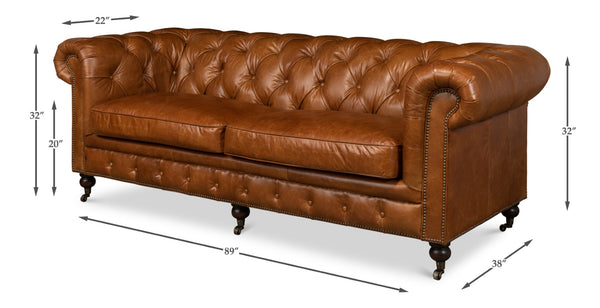 Sarreid Tufted Cuba Brown Leather Club Sofa – Stylish Design With Dark Hardwood Frame For Timeless Elegance Brown  53130