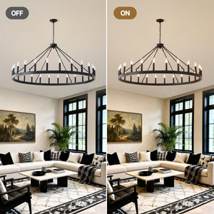 English Elm 53.15 Inch Matte Black 24 Light Wagon Wheel Chandelier for Farmhouse Dining Rooms W5008P392780