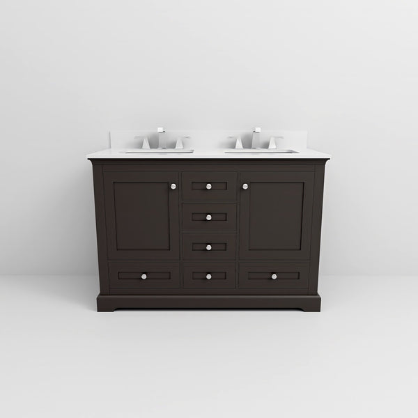 English Elm Espresso Double Bath Vanity 48" W x 22" D with Cultured Marble Top, Faucet Set, Soft-Close Storage B2731P258342