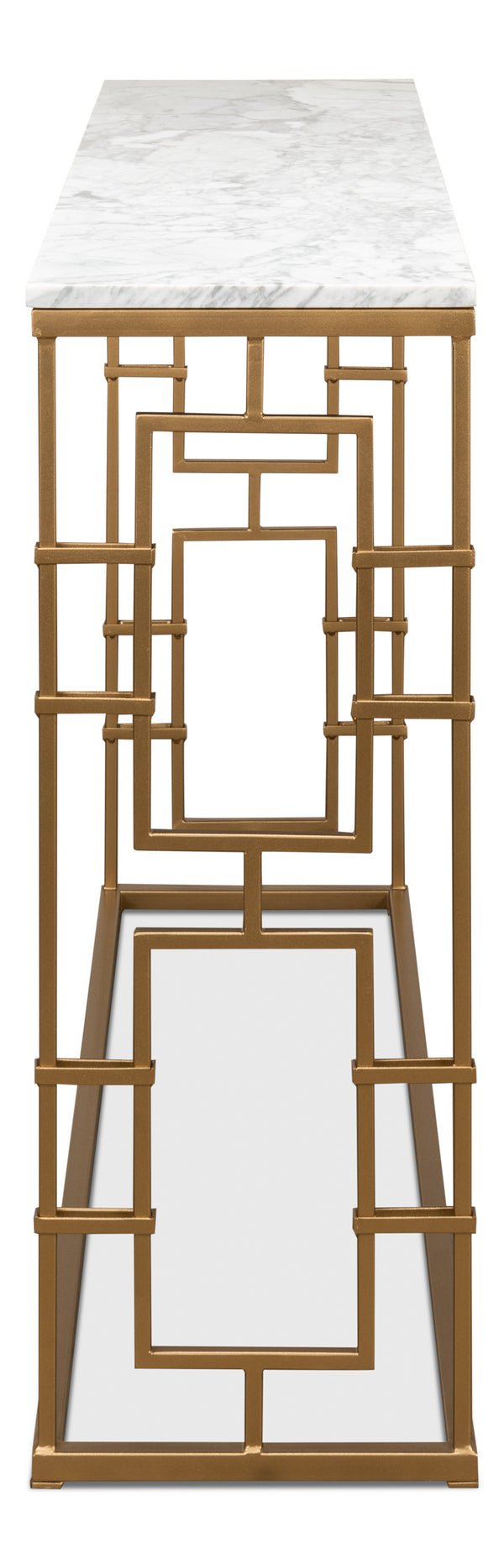 Sarreid Brass Gate Console Table - Elegant Italian Marble With Grey Veins And Luxurious Gold Finish Design White  53134