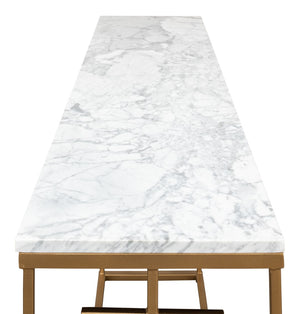 Sarreid Brass Gate Console Table - Elegant Italian Marble With Grey Veins And Luxurious Gold Finish Design White  53134