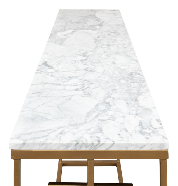 Sarreid Brass Gate Console Table - Elegant Italian Marble With Grey Veins And Luxurious Gold Finish Design White  53134