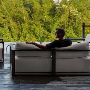 Uttermost Remsen Sculptural Outdoor Sofa with Weather-resistant Cushions for Patio Lounging