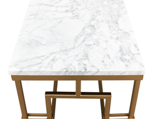 Sarreid Brass Gate Console Table - Elegant Italian Marble With Grey Veins And Luxurious Gold Finish Design White  53134