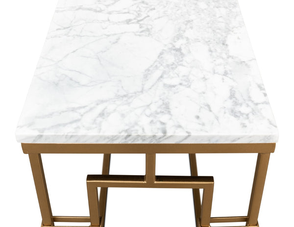 Sarreid Brass Gate Console Table - Elegant Italian Marble With Grey Veins And Luxurious Gold Finish Design White  53134