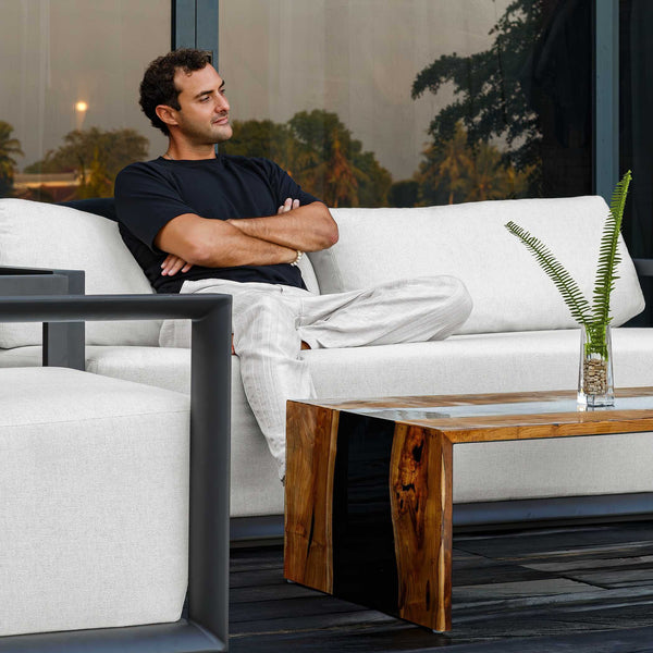 Uttermost Remsen Sculptural Outdoor Sofa with Weather-resistant Cushions for Patio Lounging