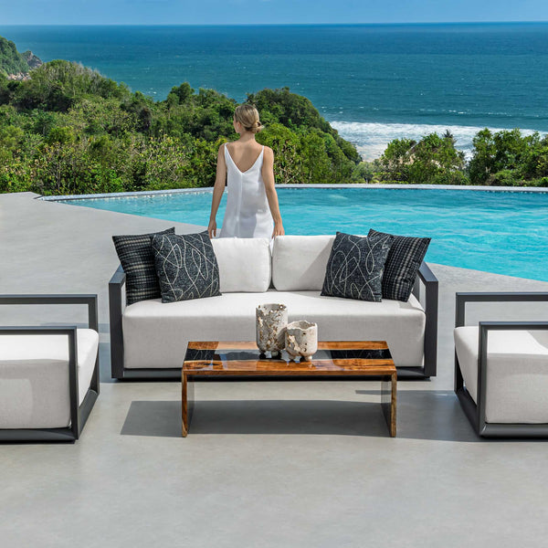 Uttermost Remsen Sculptural Outdoor Sofa with Weather-resistant Cushions for Patio Lounging