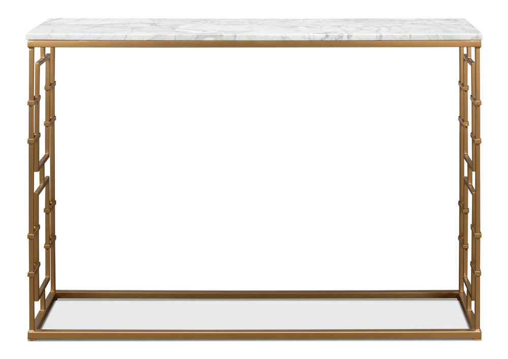 Sarreid Brass Gate Console Table - Elegant Italian Marble With Grey Veins And Luxurious Gold Finish Design White  53134