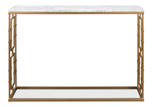 Sarreid Brass Gate Console Table - Elegant Italian Marble With Grey Veins And Luxurious Gold Finish Design White  53134