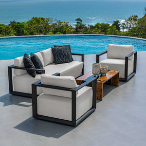 Uttermost Remsen Sculptural Outdoor Sofa with Weather-resistant Cushions for Patio Lounging
