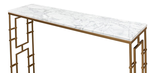 Sarreid Brass Gate Console Table - Elegant Italian Marble With Grey Veins And Luxurious Gold Finish Design White  53134