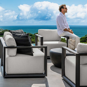 Uttermost Remsen Sculptural Outdoor Sofa with Weather-resistant Cushions for Patio Lounging