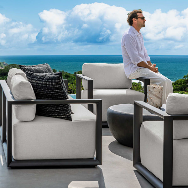 Uttermost Remsen Sculptural Outdoor Sofa with Weather-resistant Cushions for Patio Lounging
