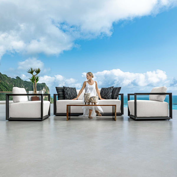 Uttermost Remsen Sculptural Outdoor Sofa with Weather-resistant Cushions for Patio Lounging
