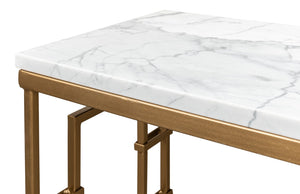 Sarreid Brass Gate Console Table - Elegant Italian Marble With Grey Veins And Luxurious Gold Finish Design White  53134